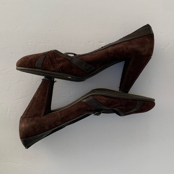 What's What by Aerosoles Brown Suede & Leather Round Toe Mary Jane Pumps - Picture 6 of 11